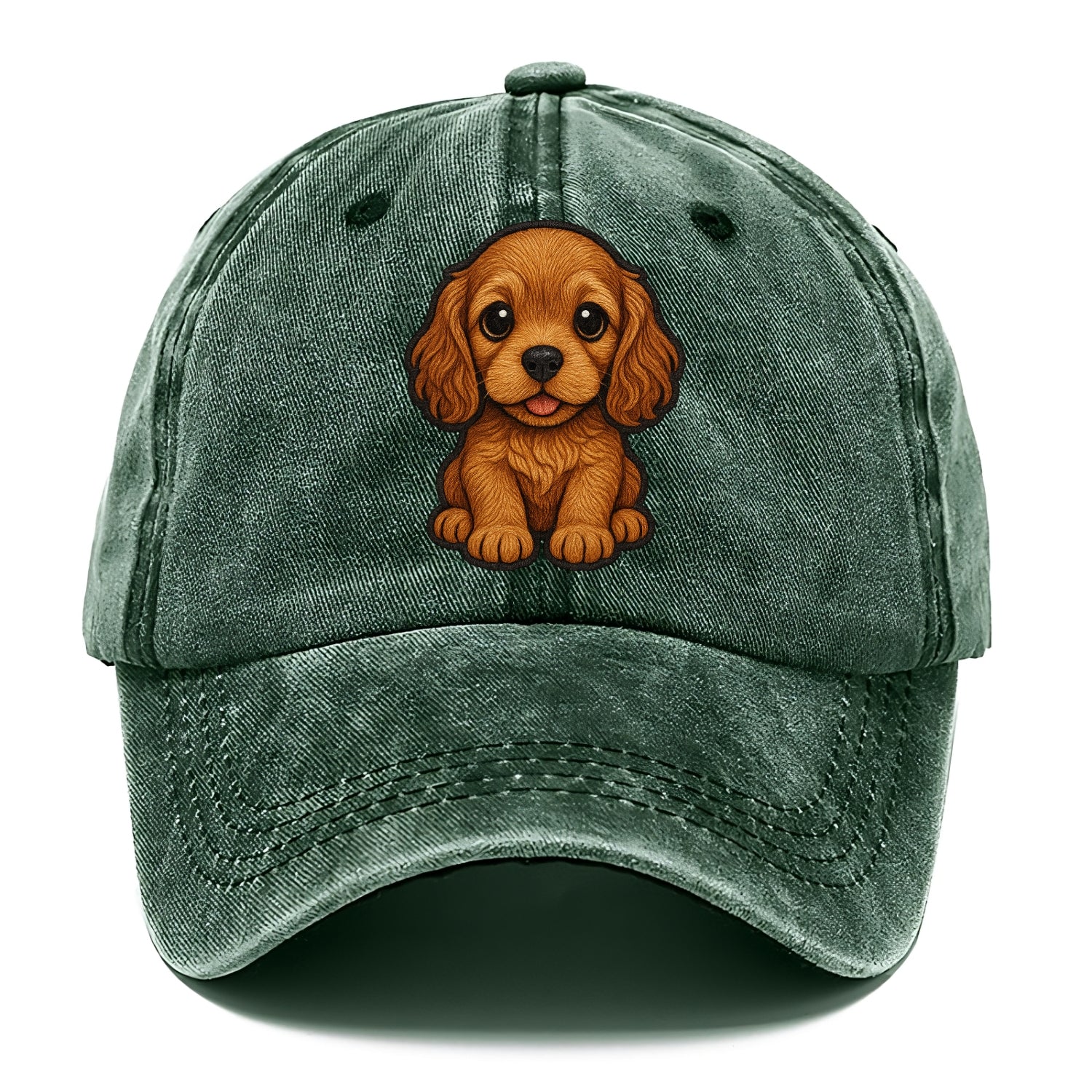 Baby Cocker Spaniel Puppy - long wavy ears, soulful eyes, silky coat, front-facing, - Classic Cap - Forest Mist(Green)