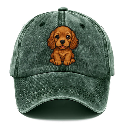 Baby Cocker Spaniel Puppy - long wavy ears, soulful eyes, silky coat, front-facing, - Classic Cap - Forest Mist(Green)