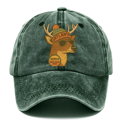 Georgia White-tailed Deer wearing Atlanta beanie with pom pom and wayfarer sunglasses - Classic Cap - Forest Mist(Green)