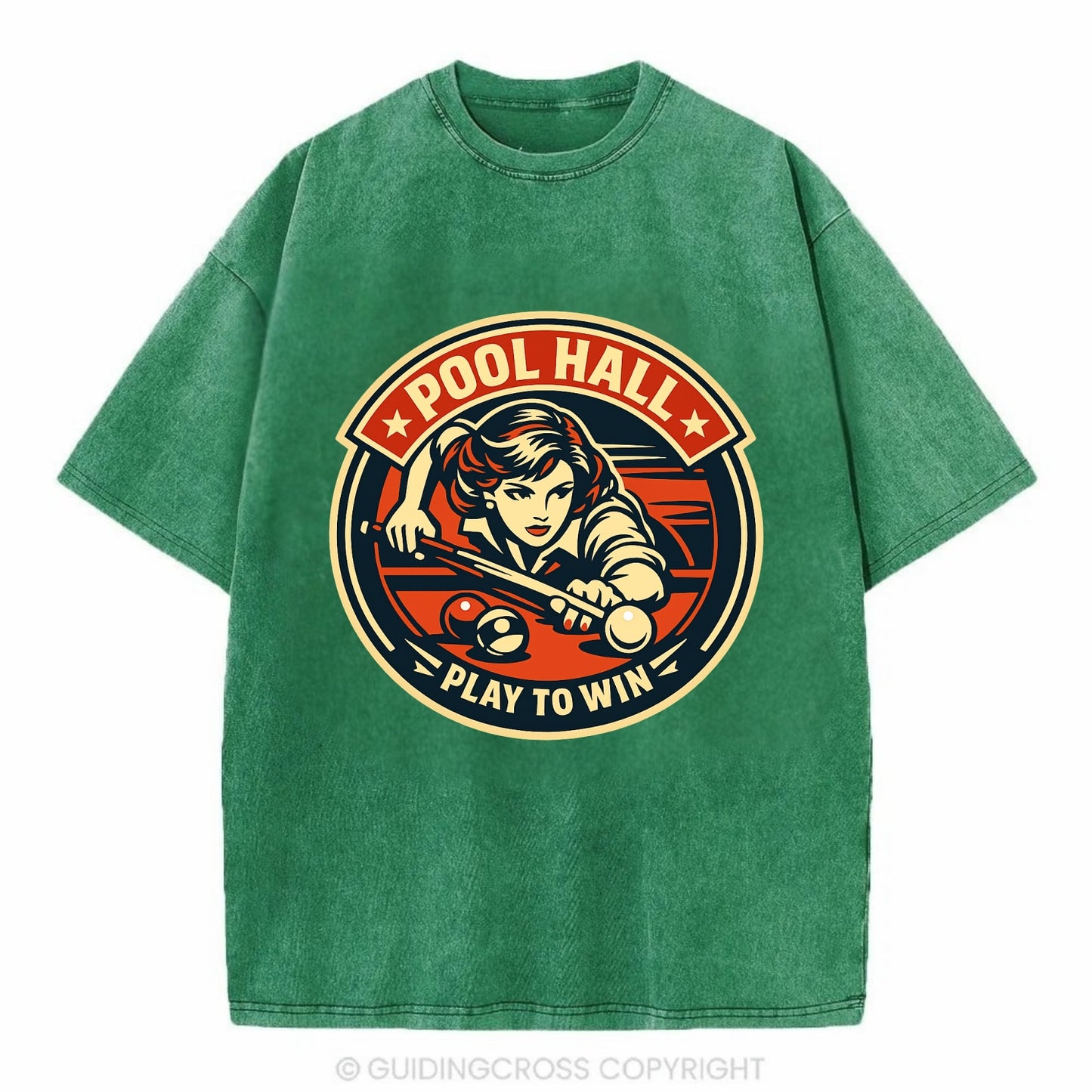 Cue Queen Emblem - Vintage T-shirt - Forest Mist(Green)