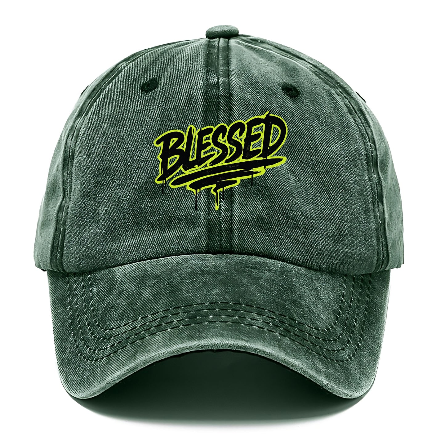 Bold typography design - "BLESSED" - recognizing good fortune, abundance - Classic Cap - Forest Mist(Green)