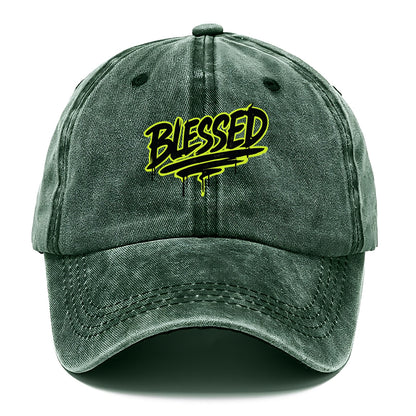 Bold typography design - "BLESSED" - recognizing good fortune, abundance - Classic Cap - Forest Mist(Green)