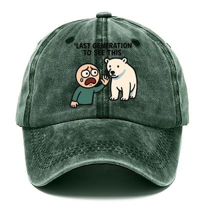 Person waving goodbye to polar bear - "Last generation to see this" - extinction grief - Classic Cap - Forest Mist(Green)