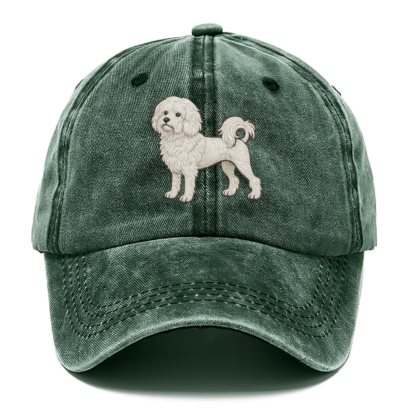 Löwchen - Little Lion Dog white embroidered pose - Classic Cap - Forest Mist(Green)