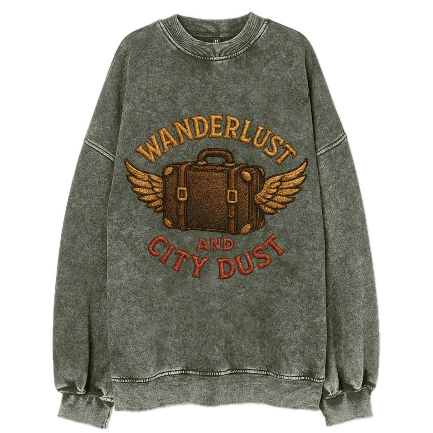 Wanderlust And City Dust  - Vintage Sweatshirt - Forest Mist(Green)