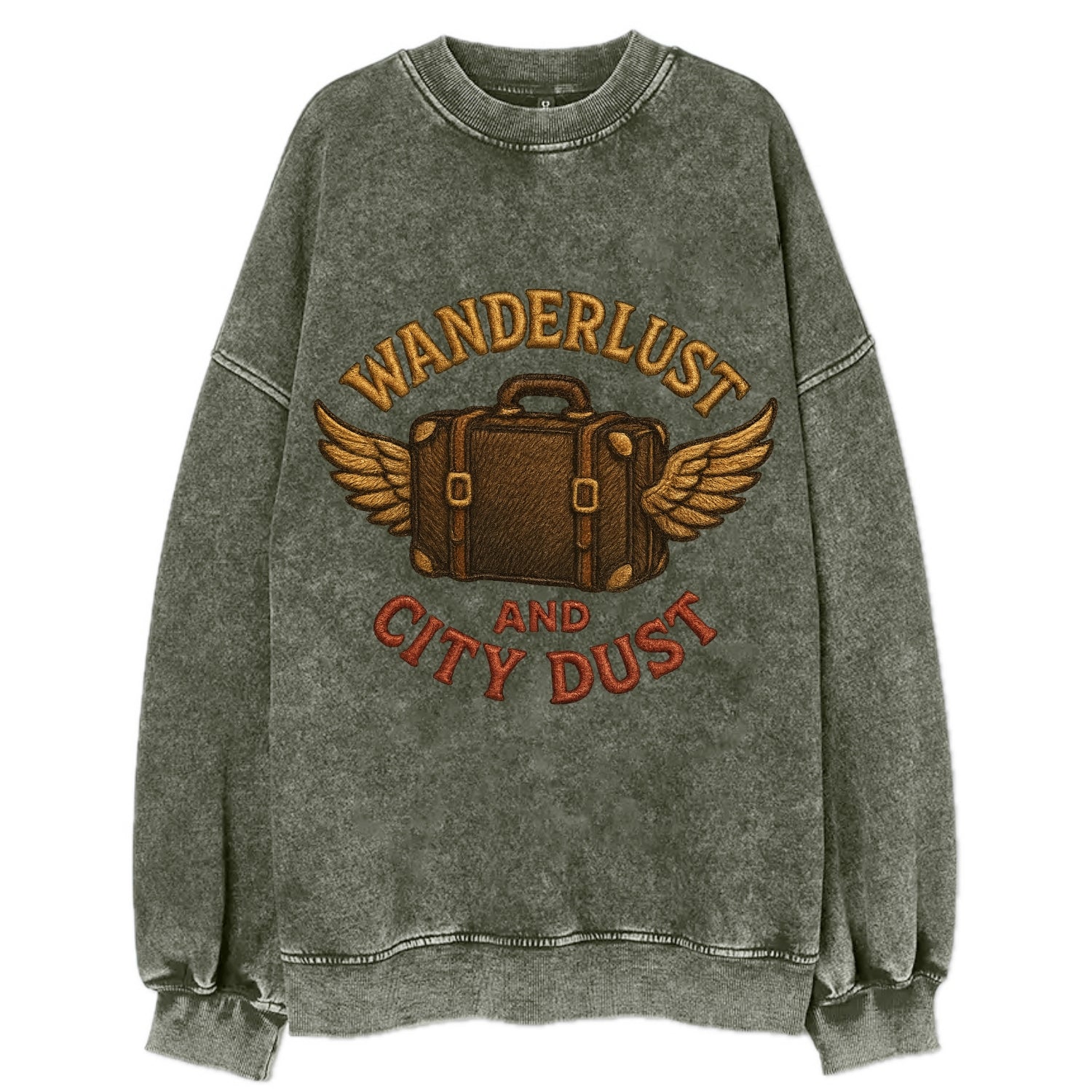 Wanderlust And City Dust  - Vintage Sweatshirt - Forest Mist(Green)