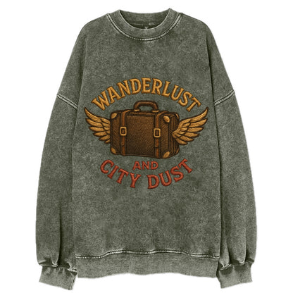 Wanderlust And City Dust  - Vintage Sweatshirt - Forest Mist(Green)