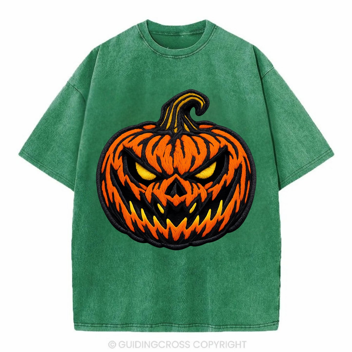 HALLOWEEN PUMPKIN - jack o lantern in orange and black , spooky - Vintage T-shirt - Forest Mist(Green)