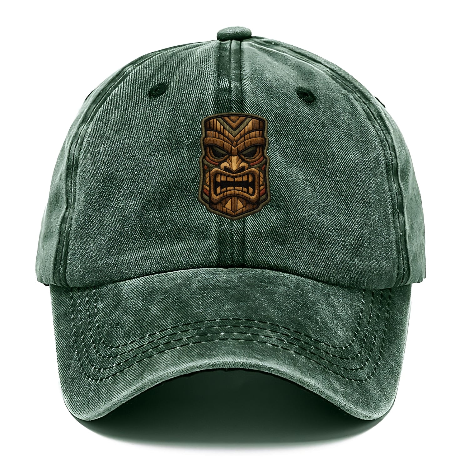 TIKI MASK - carved totem in brown and red , Polynesian - Classic Cap - Forest Mist(Green)