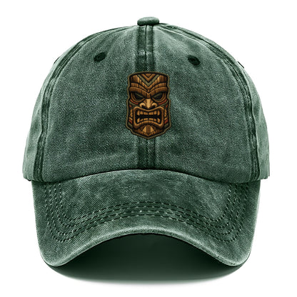 TIKI MASK - carved totem in brown and red , Polynesian - Classic Cap - Forest Mist(Green)