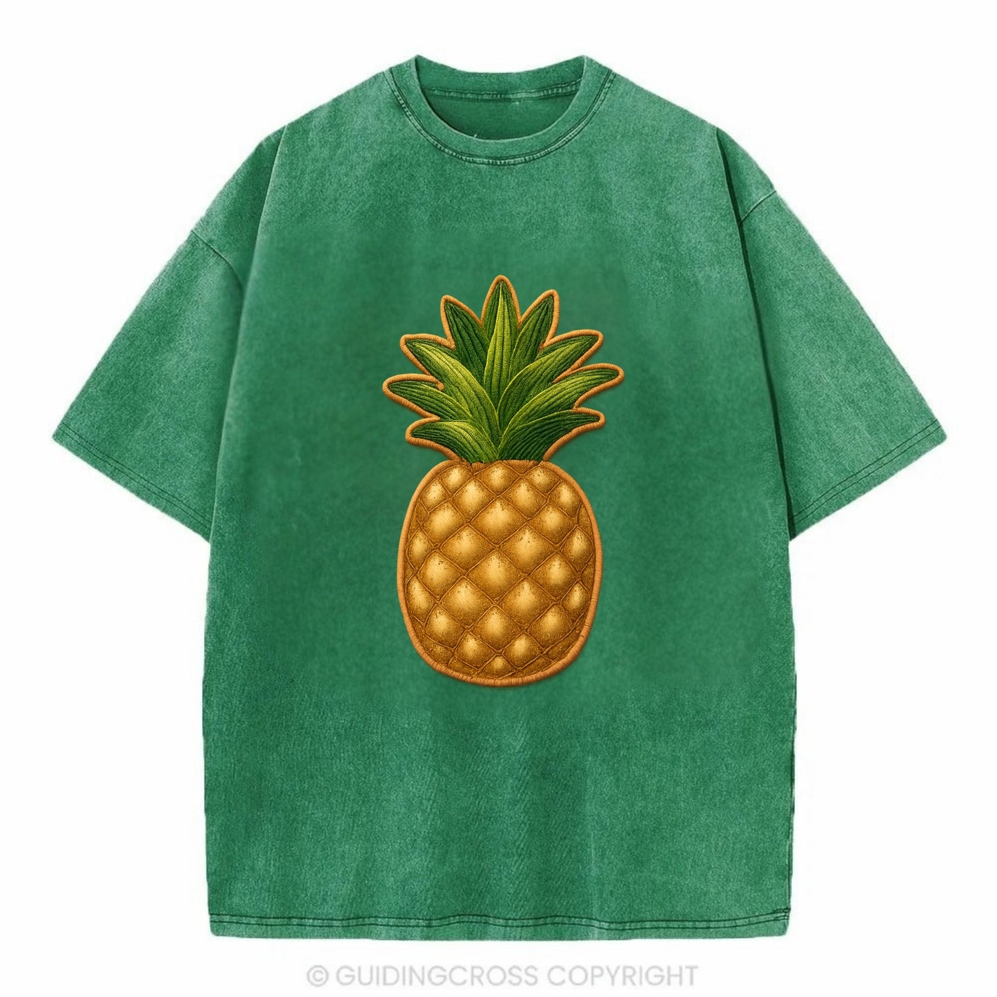 PINEAPPLE CROWN - tropical fruit in yellow and green , hospitality - Vintage T-shirt - Forest Mist(Green)