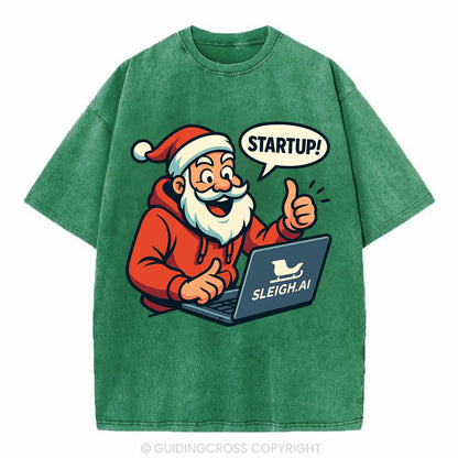 Santa Tech Startup CEO - Vintage T-shirt - Forest Mist(Green)