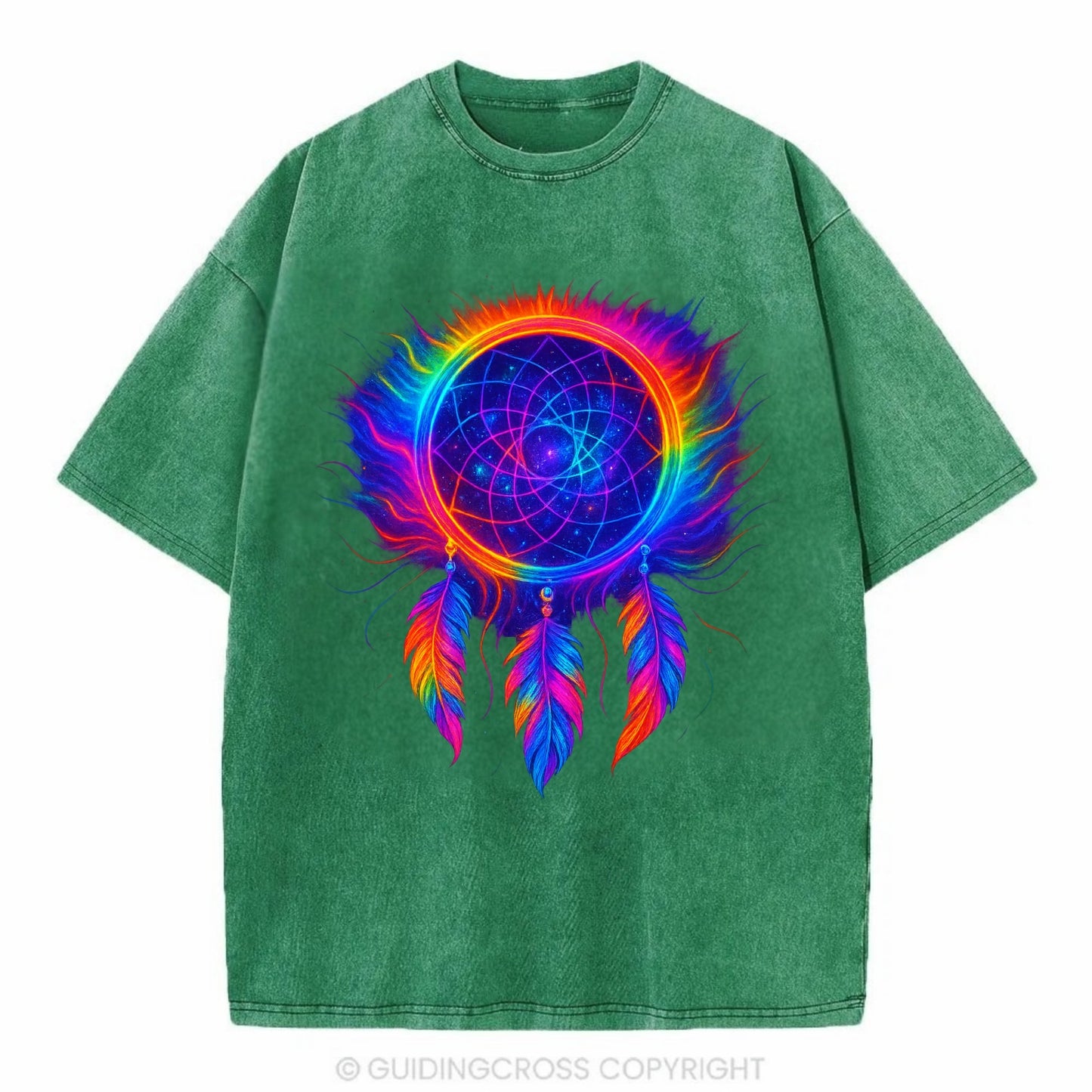 Dream Catcher Universe - Cosmic dreamcat - Vintage T-shirt - Forest Mist(Green)