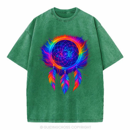 Dream Catcher Universe - Cosmic dreamcat - Vintage T-shirt - Forest Mist(Green)