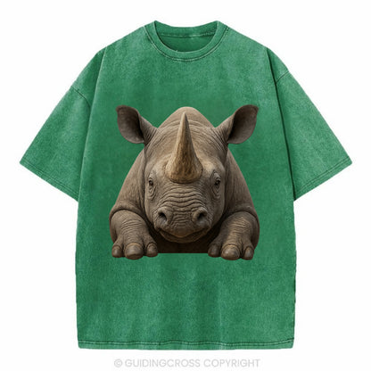 Rhinoceros  - Vintage T-shirt - Forest Mist(Green)