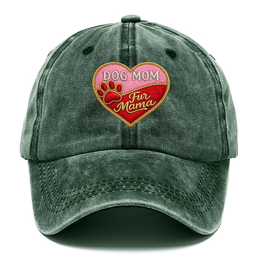 DOG MOM HEART - heart with paw print in pink and red , fur mama - Classic Cap - Forest Mist(Green)