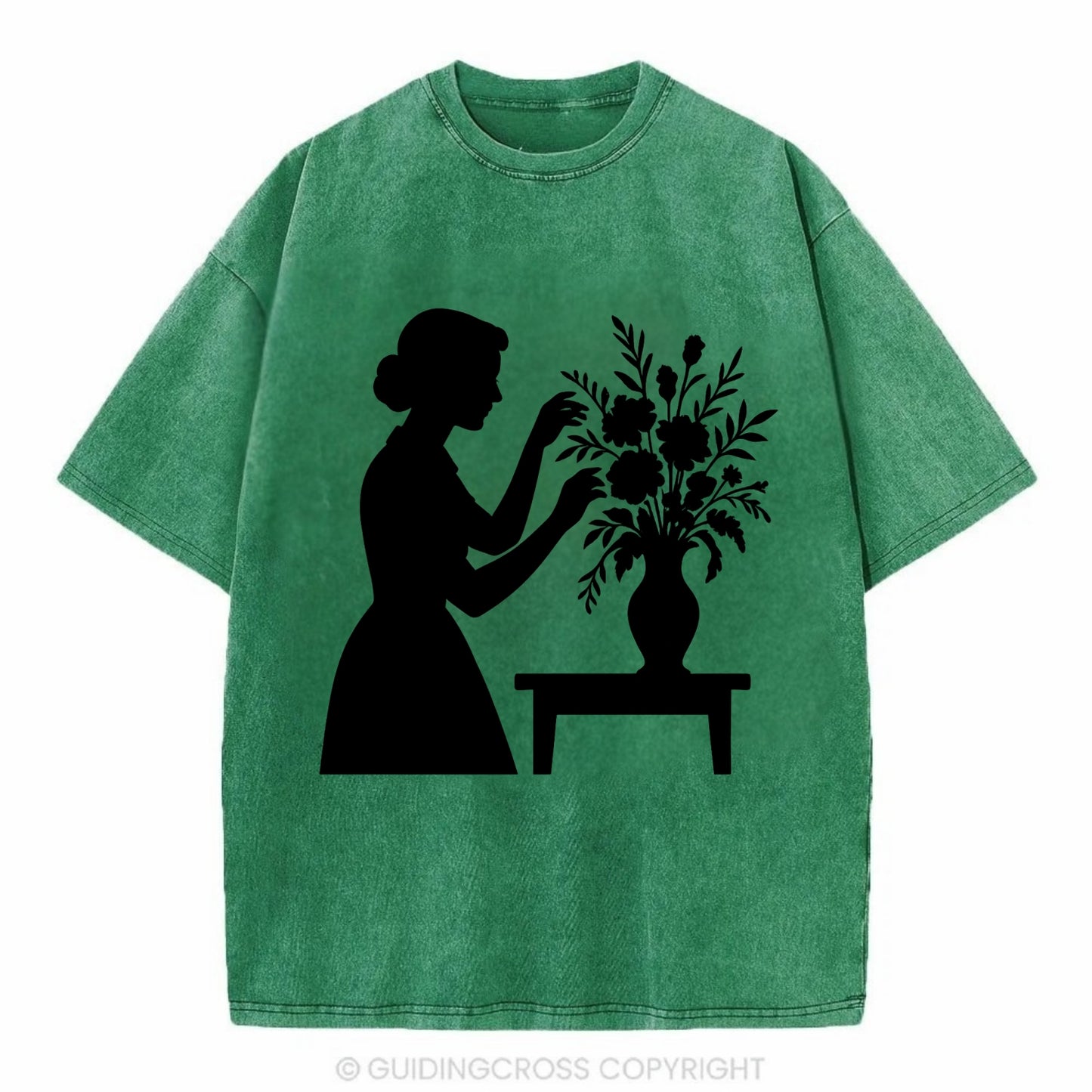 Florist arranging dramatic bouquet - Vintage T-shirt - Forest Mist(Green)