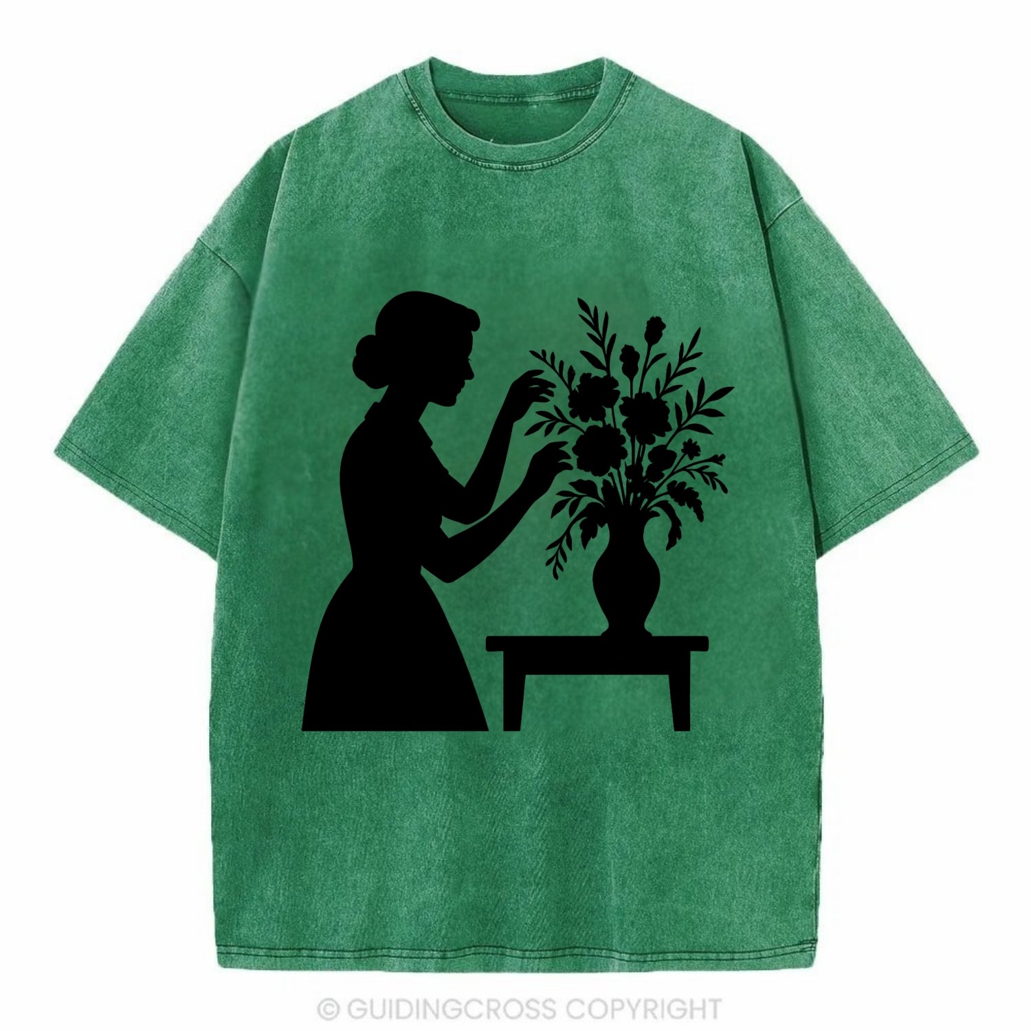 Florist arranging dramatic bouquet - Vintage T-shirt - Forest Mist(Green)