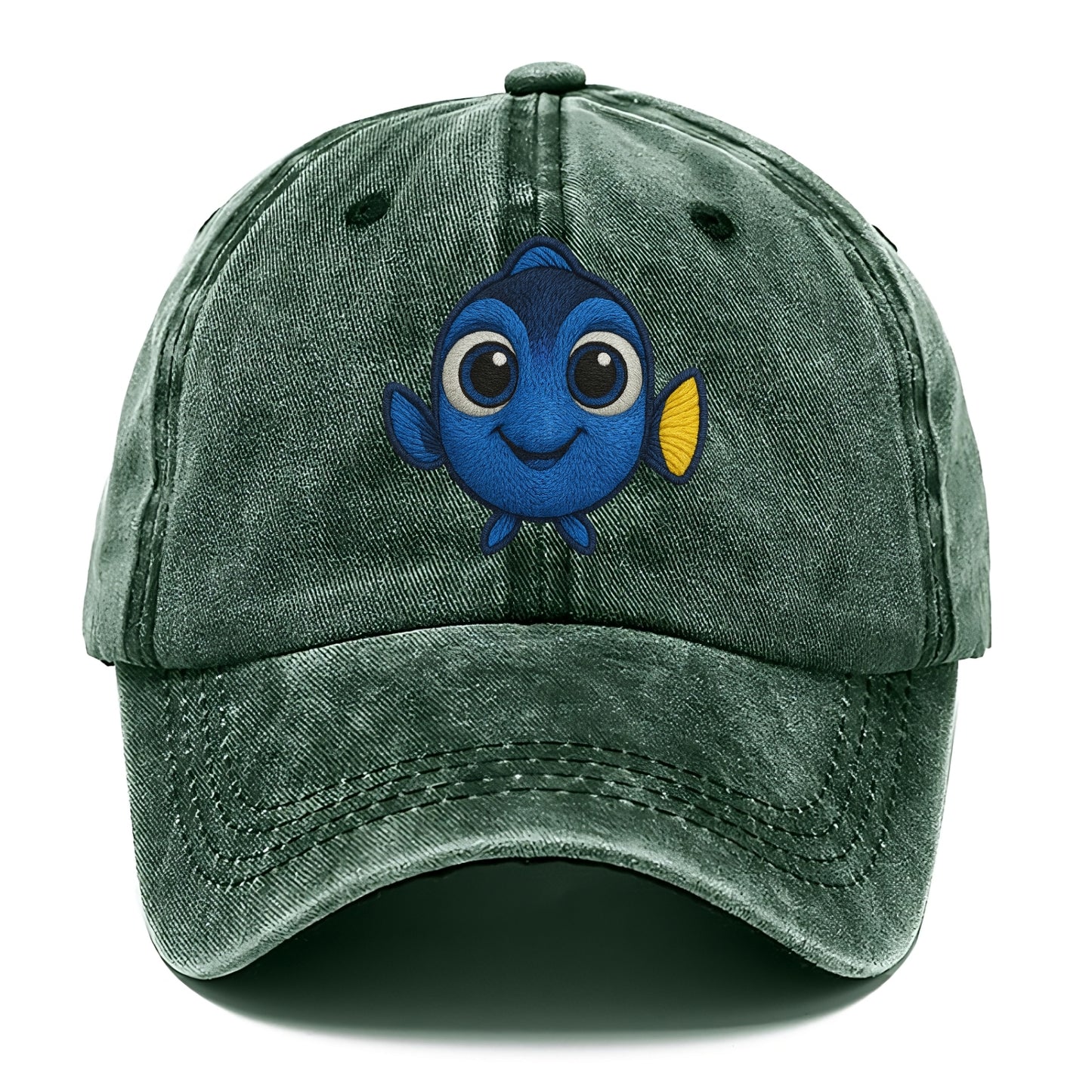 Baby Blue Tang - bright blue with yellow tail, big eyes, front-facing, Dory-style - Classic Cap - Forest Mist(Green)