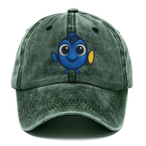 Baby Blue Tang - bright blue with yellow tail, big eyes, front-facing, Dory-style - Classic Cap