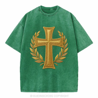 Victory Cross  - Vintage T-shirt - Forest Mist(Green)