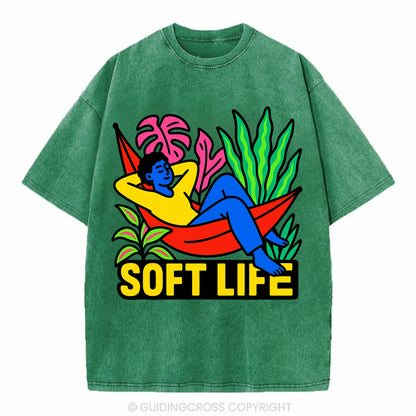 Person relaxing in hammock with plants - "soft life" aesthetic, peaceful living - Vintage T-shirt - Forest Mist(Green)