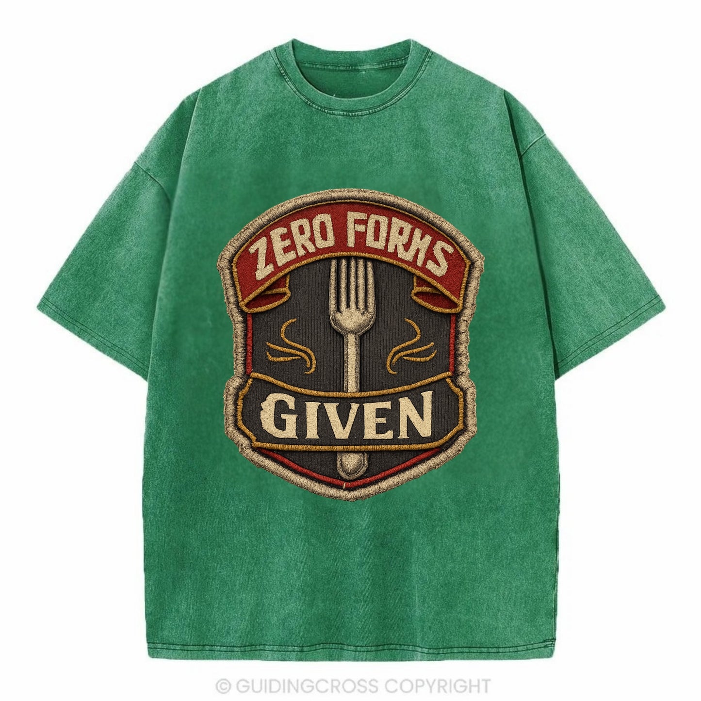 ZERO FORKS GIVEN - fork with text in silver , no cares attitude - Vintage T-shirt - Forest Mist(Green)