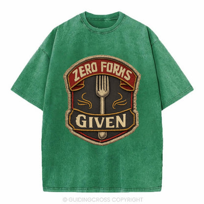 ZERO FORKS GIVEN - fork with text in silver , no cares attitude - Vintage T-shirt - Forest Mist(Green)