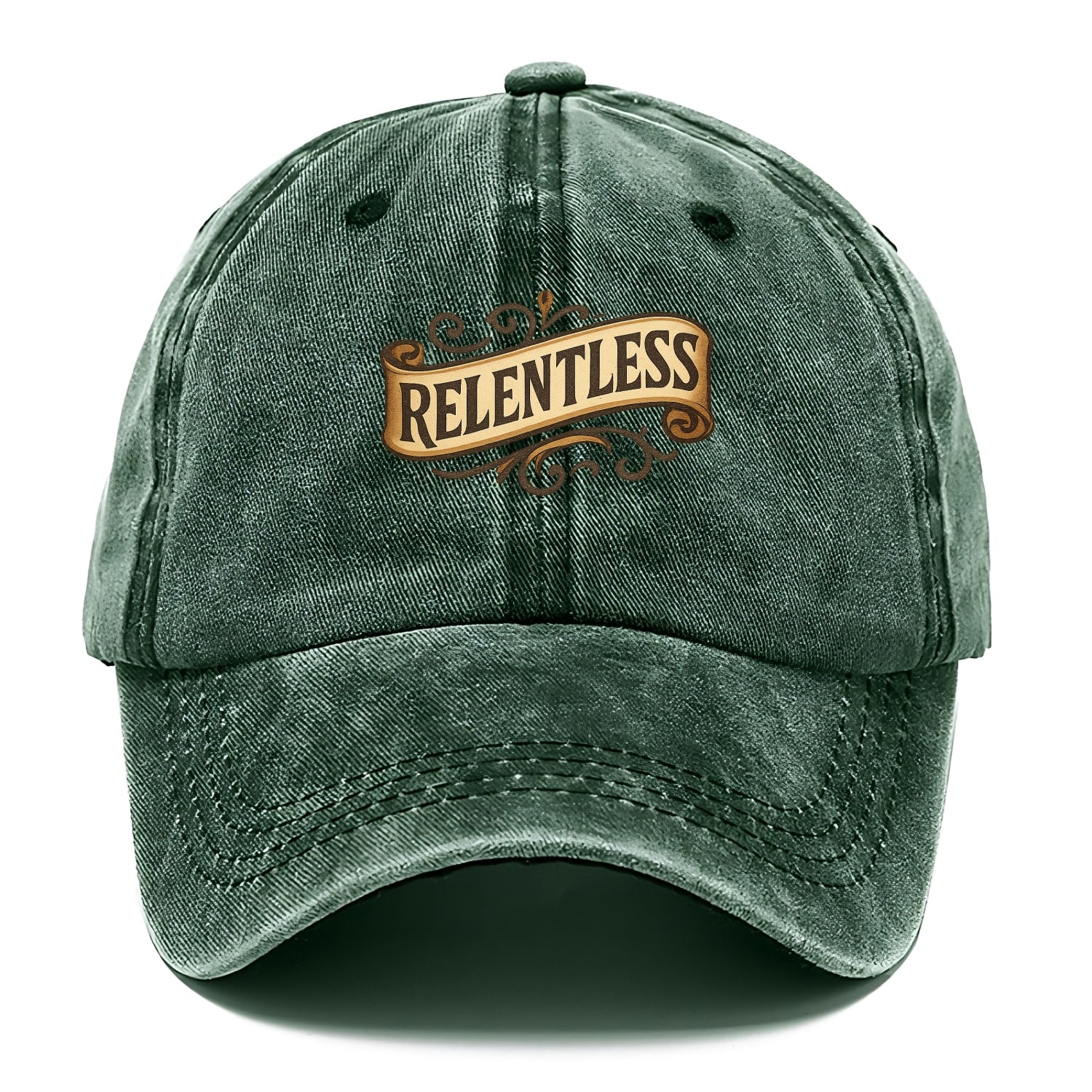 Bold typography design - "RELENTLESS" - never giving up, persistent pursuit - Classic Cap - Forest Mist(Green)