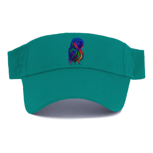 Vibrant parrot with feathers flowing into tropical rainbow streams, every color of the - Visor