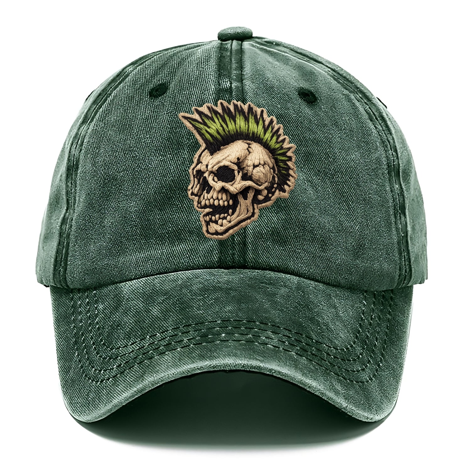 MOHAWK SKULL - punk skull with mohawk in neon green and black , punk rock - Classic Cap - Forest Mist(Green)