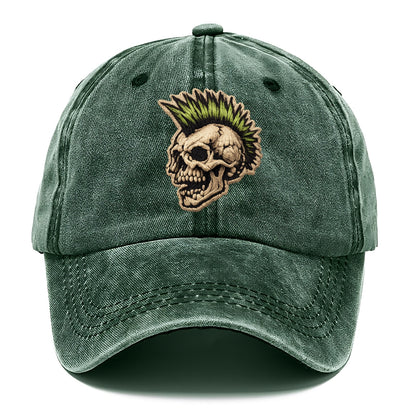 MOHAWK SKULL - punk skull with mohawk in neon green and black , punk rock - Classic Cap - Forest Mist(Green)