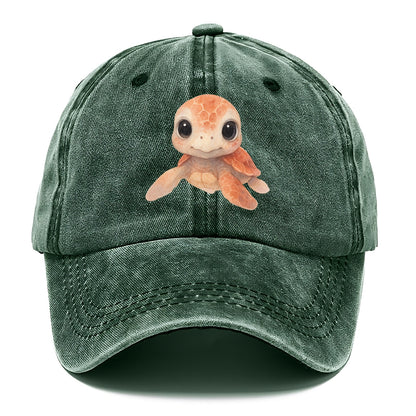 Baby Loggerhead Turtle - reddish-brown shell, big round dark eyes, chunky head, - Classic Cap - Forest Mist(Green)