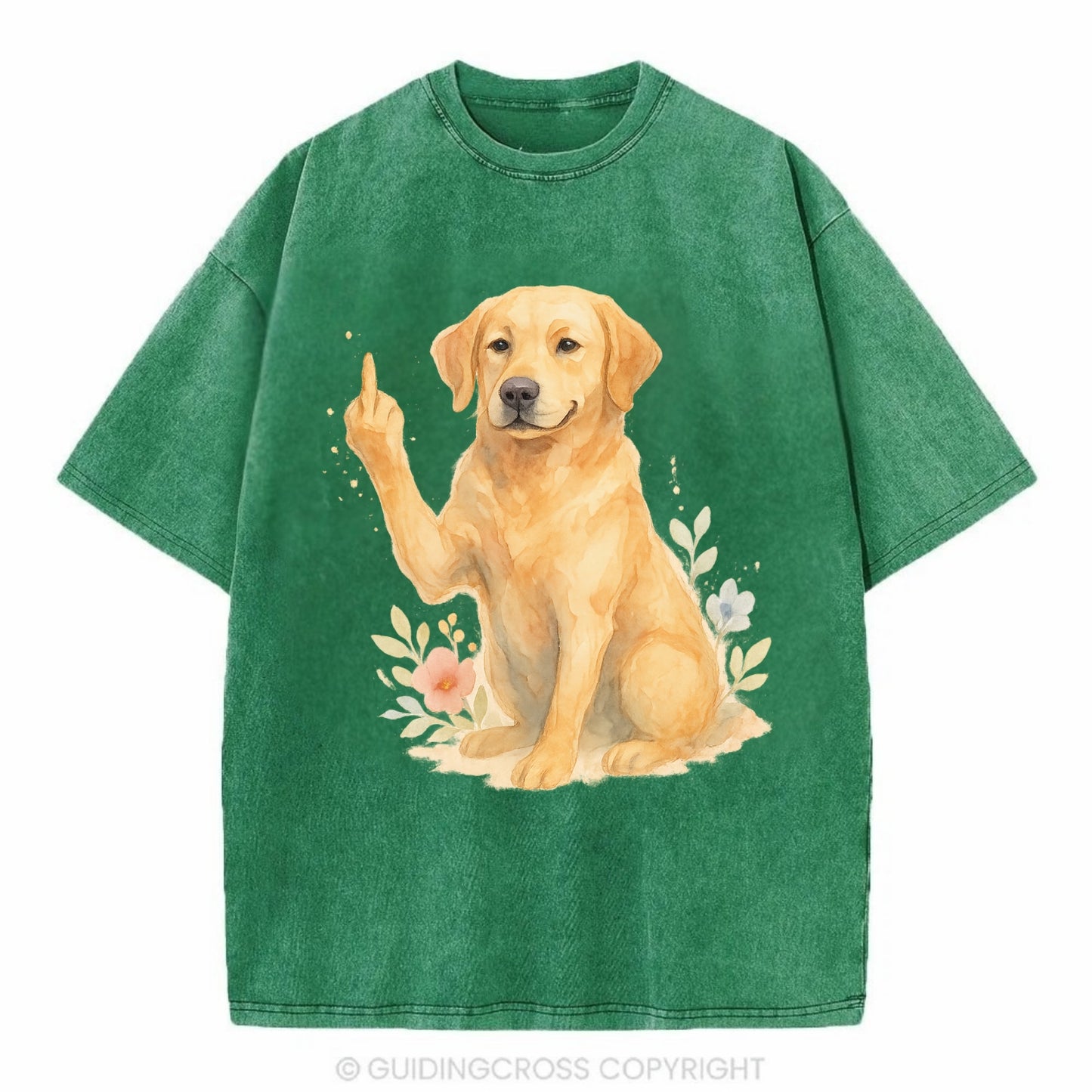 Labrador Retriever yellow sitting pretty, friendly face, strong paw up with sass - Vintage T-shirt - Forest Mist(Green)