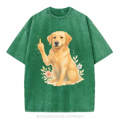 Labrador Retriever yellow sitting pretty, friendly face, strong paw up with sass - Vintage T-shirt - Forest Mist(Green)