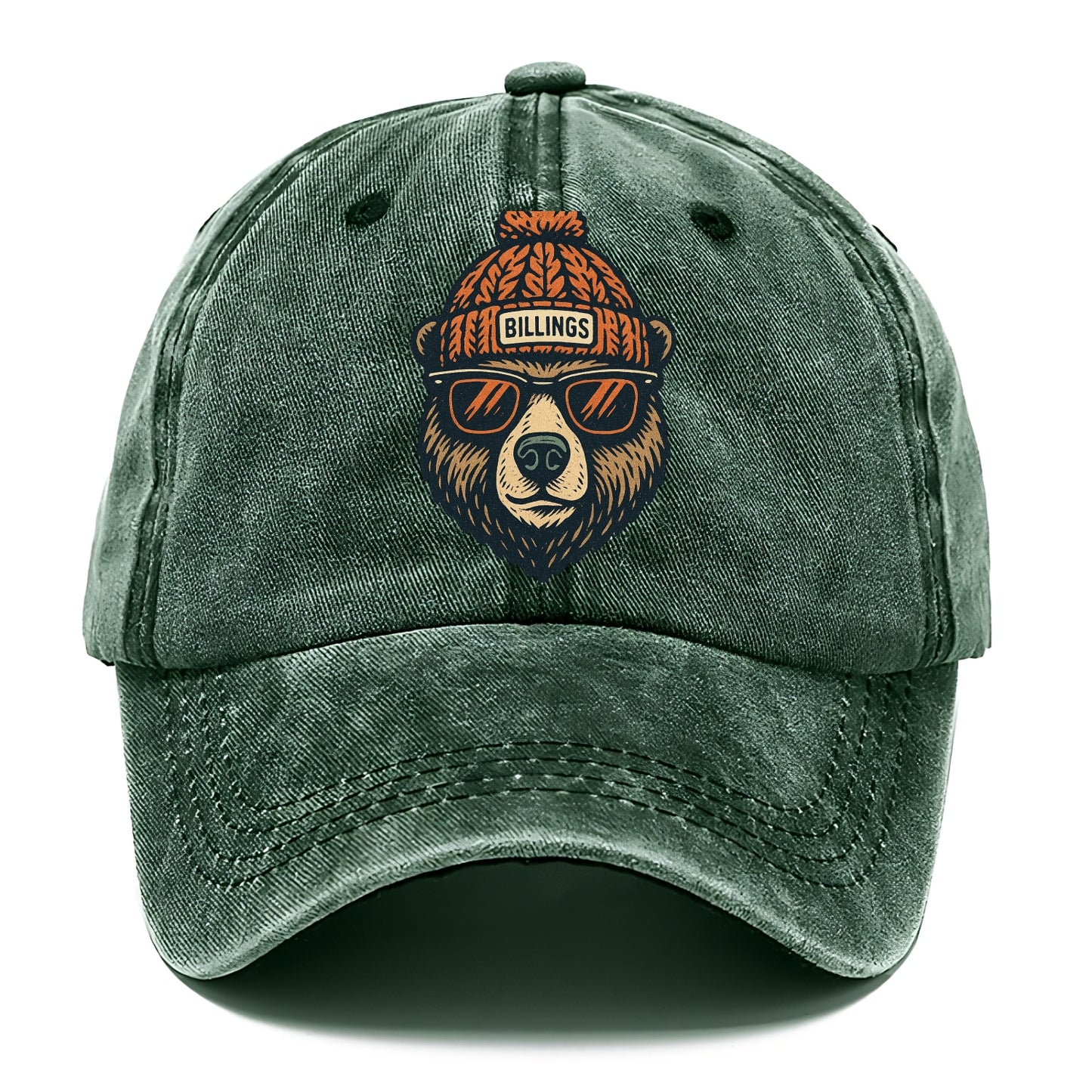 Montana Grizzly Bear wearing Billings beanie with pom pom and wayfarer sunglasses - Classic Cap - Forest Mist(Green)