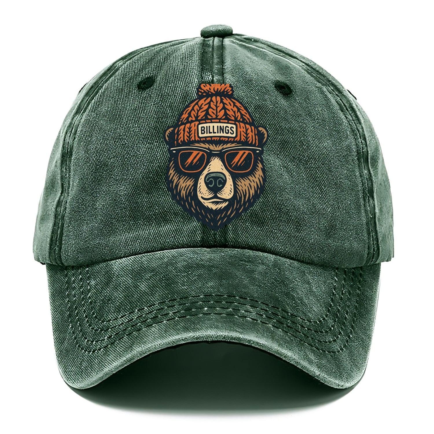 Montana Grizzly Bear wearing Billings beanie with pom pom and wayfarer sunglasses - Classic Cap - Forest Mist(Green)