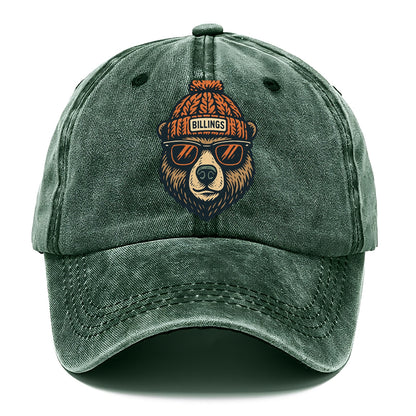 Montana Grizzly Bear wearing Billings beanie with pom pom and wayfarer sunglasses - Classic Cap - Forest Mist(Green)