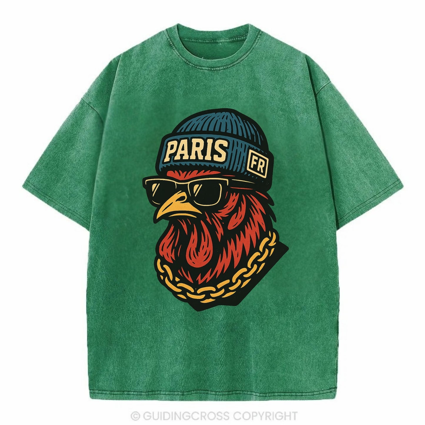 Paris Rooster - Vintage T-shirt - Forest Mist(Green)
