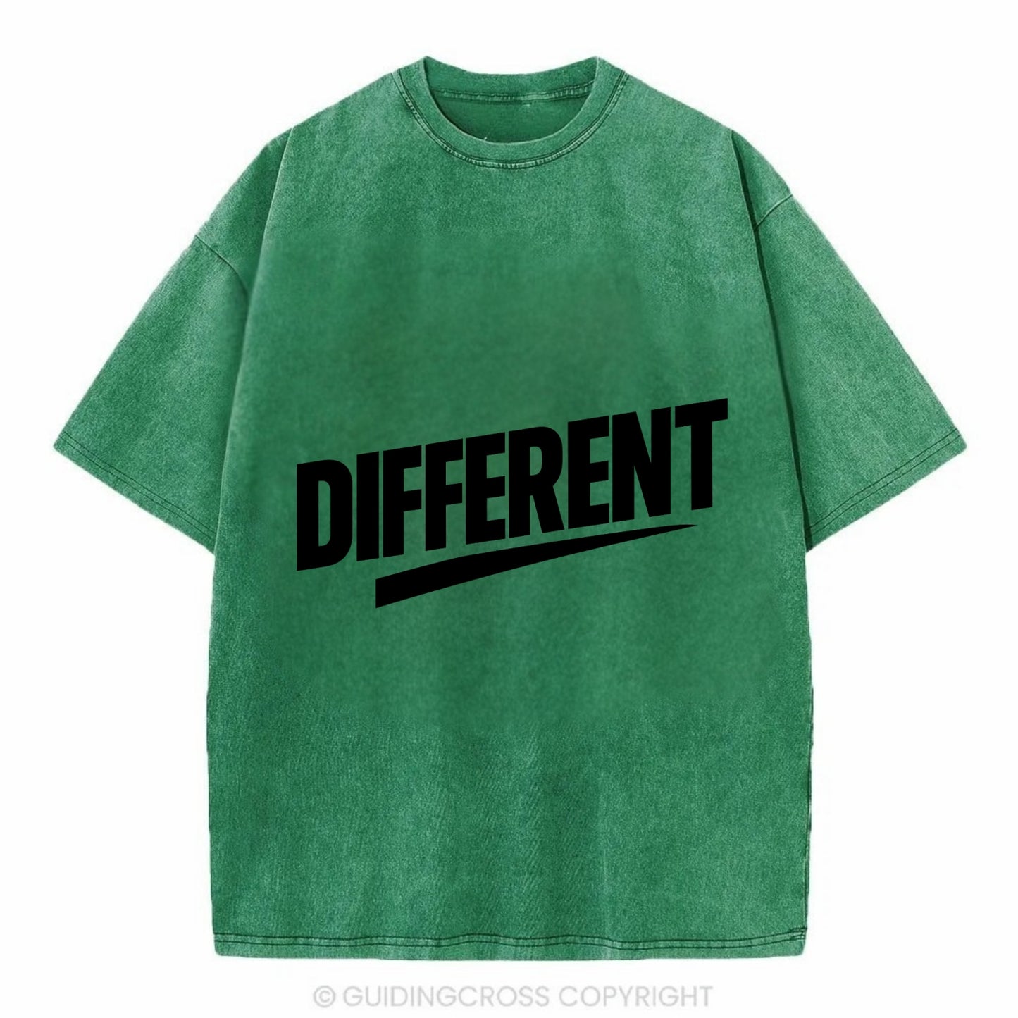 Bold typography design - "DIFFERENT" - standing out, not following crowd - Vintage T-shirt - Forest Mist(Green)