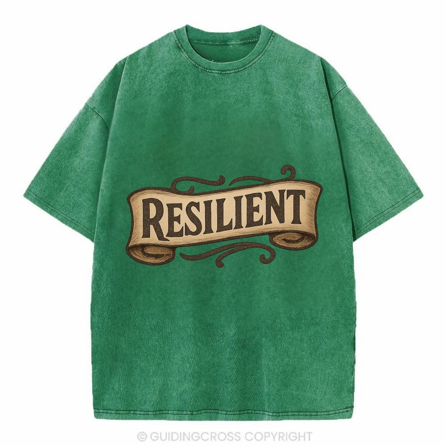 Bold typography design - "RESILIENT" - bouncing back, unbreakable spirit - Vintage T-shirt - Forest Mist(Green)