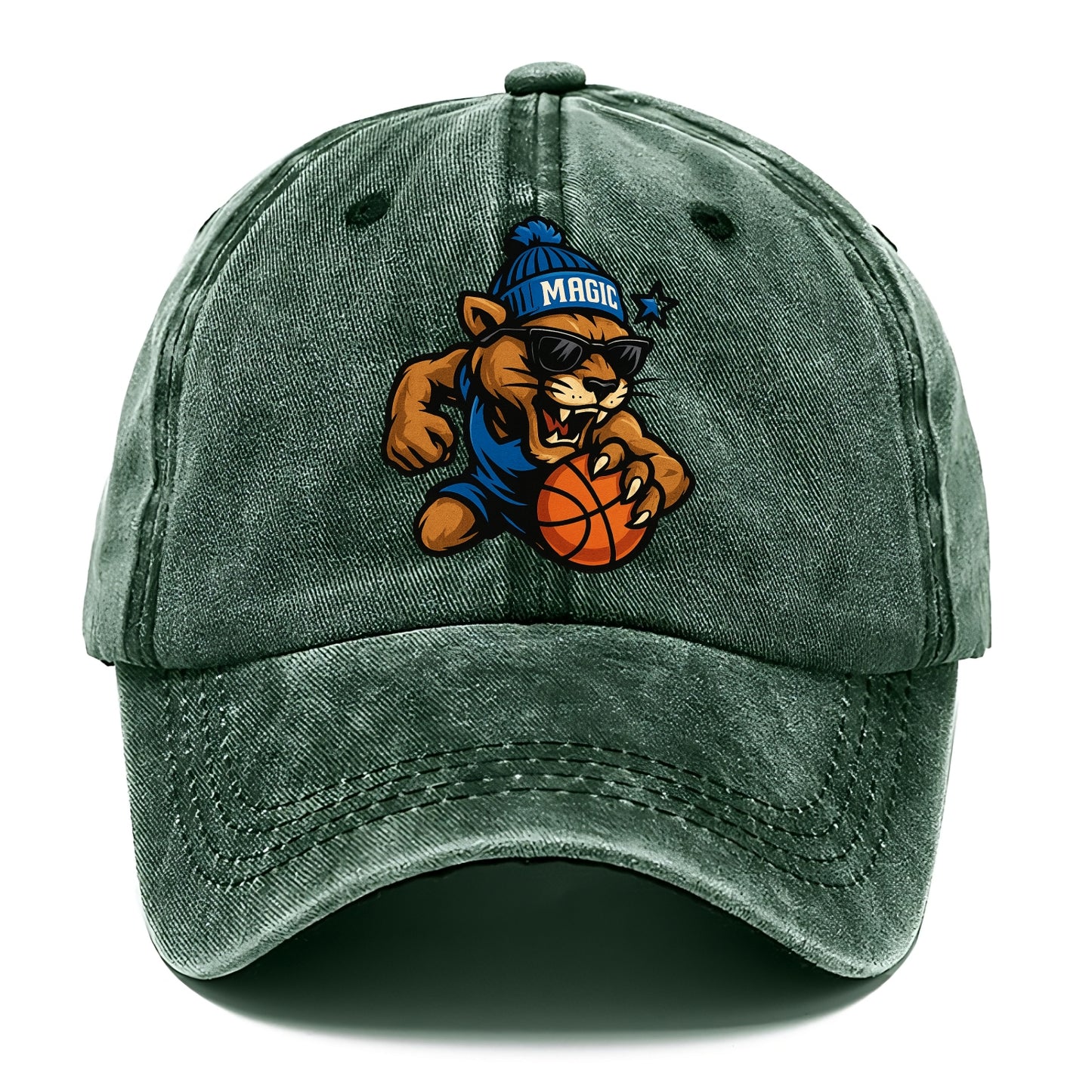 Florida Panther wearing Magic beanie with star wand patch and wayfarer sunglasses - Classic Cap - Forest Mist(Green)