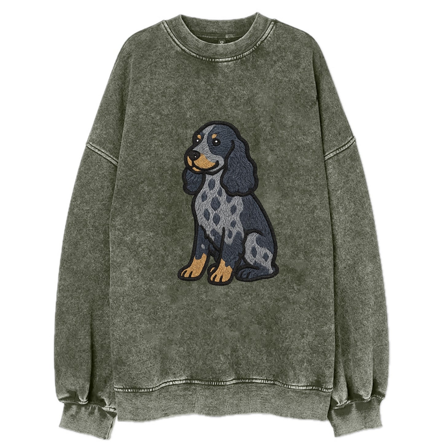 English Cocker Spaniel - Blue roan embroidered sitting pose - Vintage Sweatshirt - Forest Mist(Green)