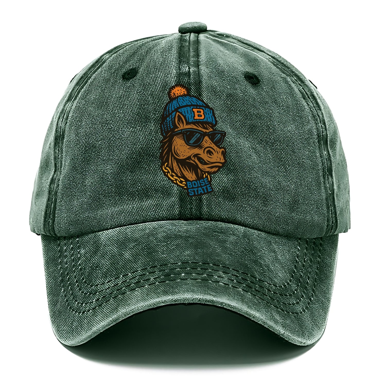 Boise Bronco wearing Boise State beanie with B patch - Classic Cap - Forest Mist(Green)