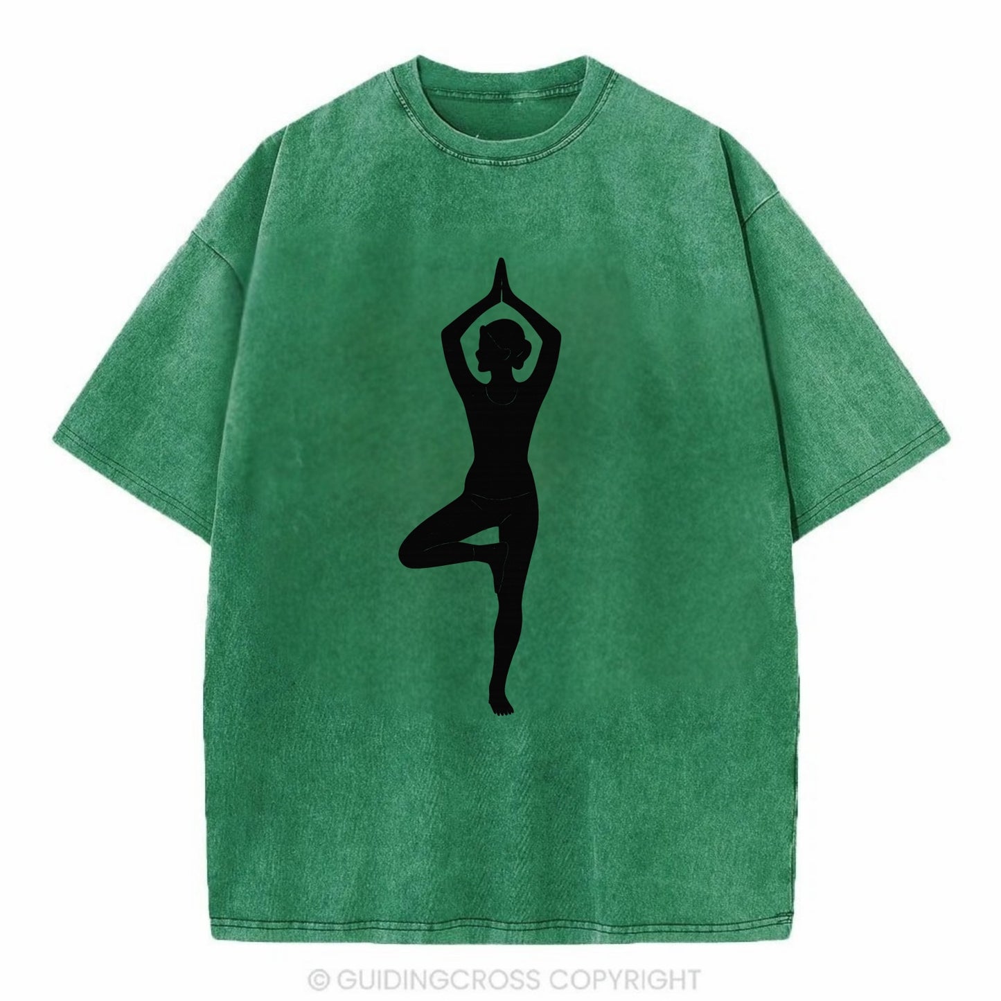Yogi in tree pose silhouette - Vintage T-shirt - Forest Mist(Green)