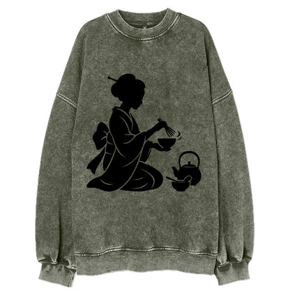 Geisha traditional tea ceremony - Vintage Sweatshirt - Forest Mist(Green)
