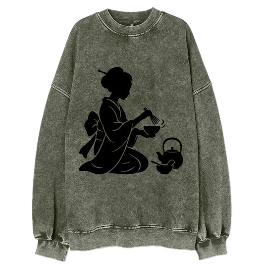 Geisha traditional tea ceremony - Vintage Sweatshirt - Forest Mist(Green)