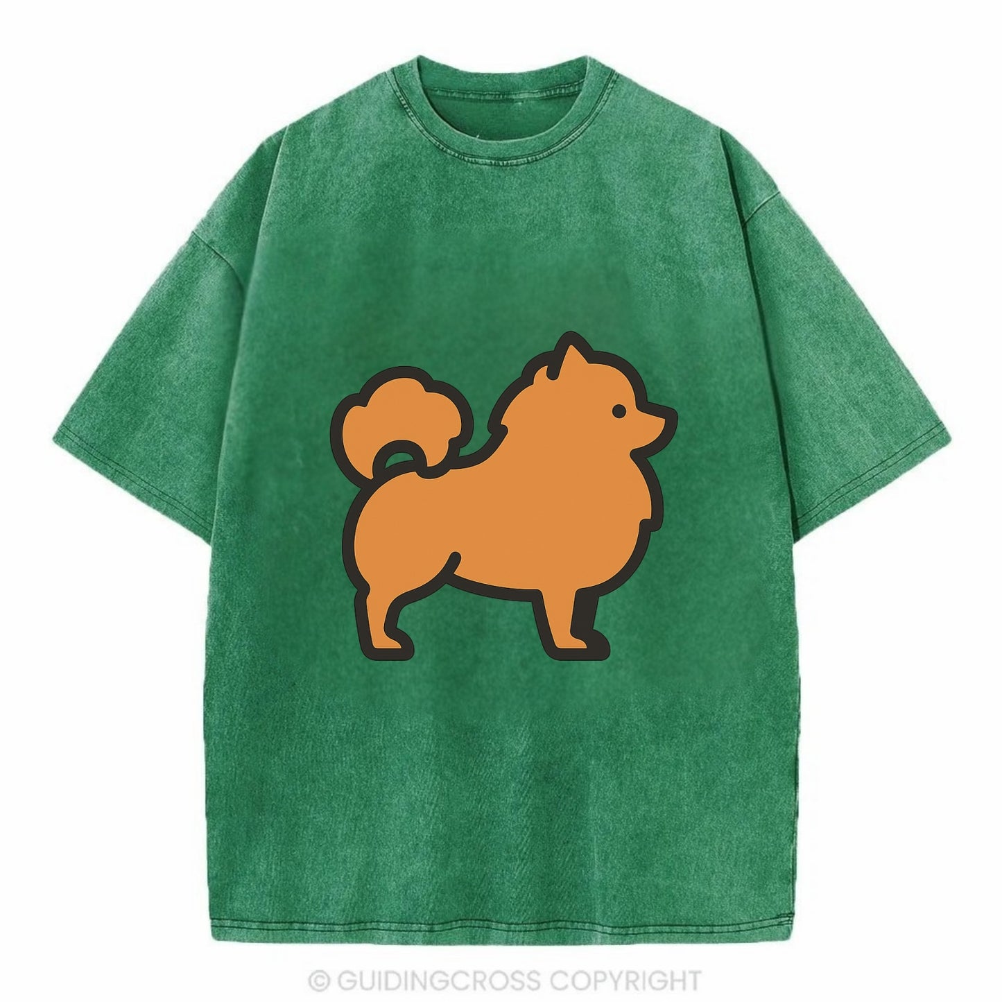 Pomeranian - Orange fluffy flat side profile - Vintage T-shirt - Forest Mist(Green)