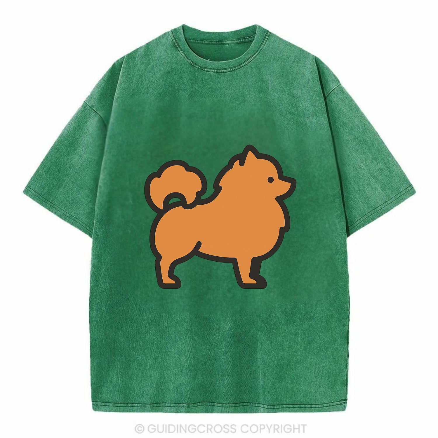 Pomeranian - Orange fluffy flat side profile - Vintage T-shirt - Forest Mist(Green)