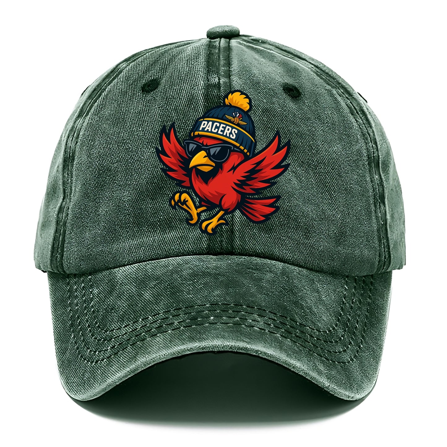 Indiana Cardinal wearing Pacers beanie with speedway patch and wayfarer sunglasses - Classic Cap - Forest Mist(Green)